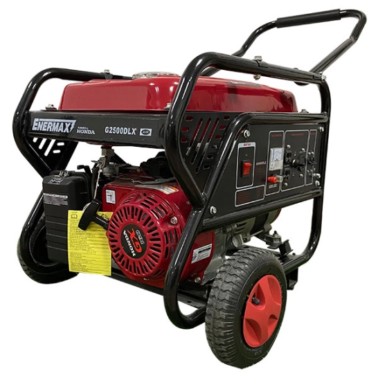 Generador a gasolina Enermax G2500DLX de 2.5 kW con motor Honda GX160 y ruedas de transporte