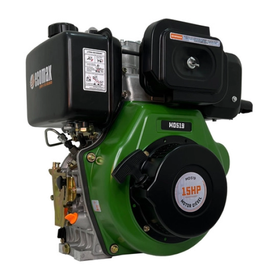 Motor estacionario diésel Ecomax MD519 verde de 15 Hp con inyección directa y arranque eléctrico.