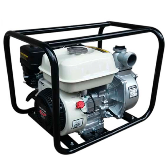 Motobomba autocebante Enermax WP50P con motor Honda GP160 de 5.5 caballos de fuerza y estructura de protección.