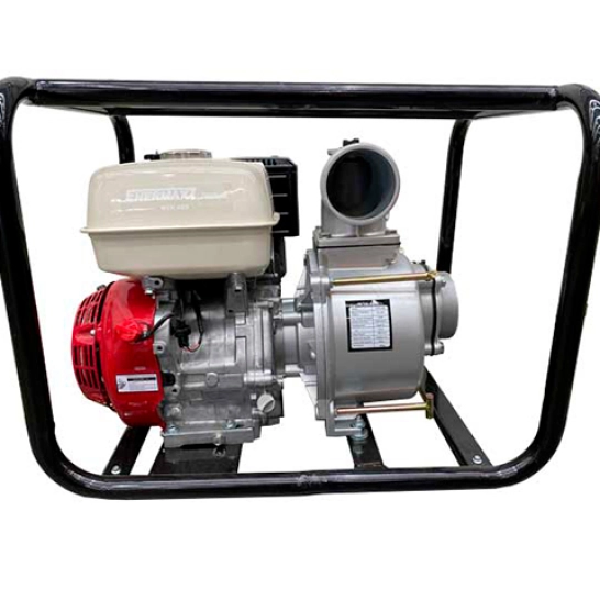 Motobomba Enermax WTH-40S Semi Trash con motor Honda GX390H2 y conexiones de 4 pulgadas.